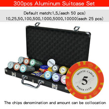 Load image into Gallery viewer, 100,200,300,400,500 pcs/set Clay Poker Chip Sets Casino Texas Pokers Aluminum Suitcase with Playing cards&Dices&Dealer Buttom
