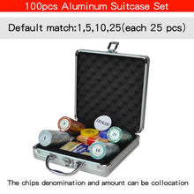 Load image into Gallery viewer, 100,200,300,400,500 pcs/set Clay Poker Chip Sets Casino Texas Pokers Aluminum Suitcase with Playing cards&Dices&Dealer Buttom