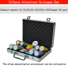 Load image into Gallery viewer, 100,200,300,400,500 pcs/set Clay Poker Chip Sets Casino Texas Pokers Aluminum Suitcase with Playing cards&Dices&Dealer Buttom