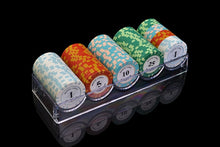 Load image into Gallery viewer, 100,200,300,400,500 pcs/set Clay Poker Chip Sets Casino Texas Pokers Aluminum Suitcase with Playing cards&amp;Dices&amp;Dealer Buttom
