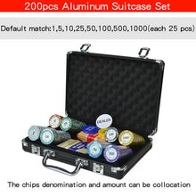 Load image into Gallery viewer, 100,200,300,400,500 pcs/set Clay Poker Chip Sets Casino Texas Pokers Aluminum Suitcase with Playing cards&amp;Dices&amp;Dealer Buttom
