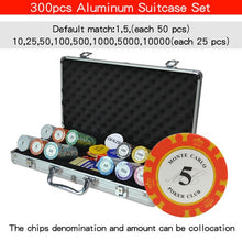 Load image into Gallery viewer, 100,200,300,400,500 pcs/set Clay Poker Chip Sets Casino Texas Pokers Aluminum Suitcase with Playing cards&amp;Dices&amp;Dealer Buttom
