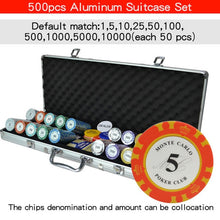 Load image into Gallery viewer, 100,200,300,400,500 pcs/set Clay Poker Chip Sets Casino Texas Pokers Aluminum Suitcase with Playing cards&amp;Dices&amp;Dealer Buttom
