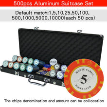 Load image into Gallery viewer, 100,200,300,400,500 pcs/set Clay Poker Chip Sets Casino Texas Pokers Aluminum Suitcase with Playing cards&amp;Dices&amp;Dealer Buttom
